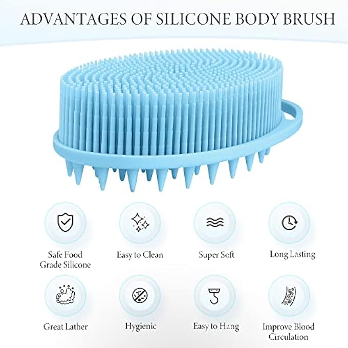 KQNBI Silicone Body Scrubber - 2 Pcs Exfoliating Shower Scrubber, 2 in 1 Body Scrub Brush & Scalp Massager for Men, Women & Kids - Image 3